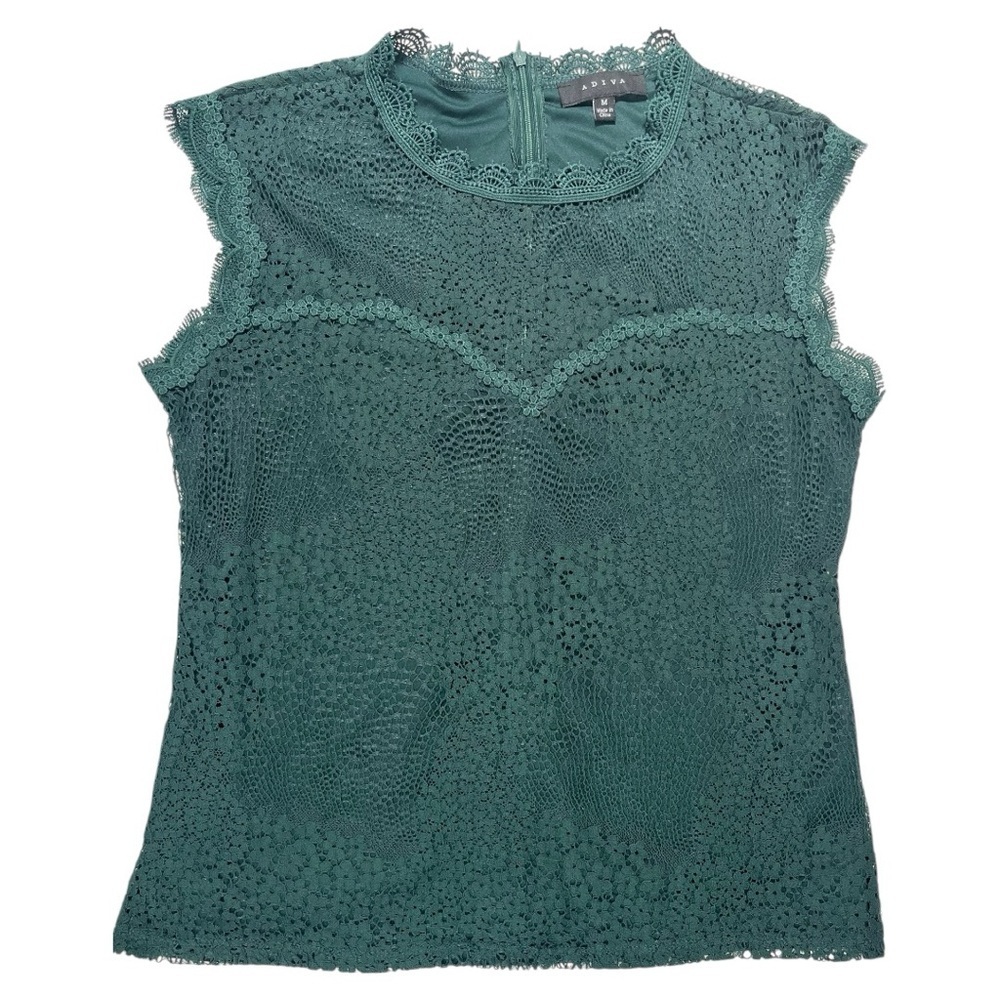 Adiva Vintage Inspired Elegant Emerald Green Lace Sleeveless Top Women’s‎ Medium